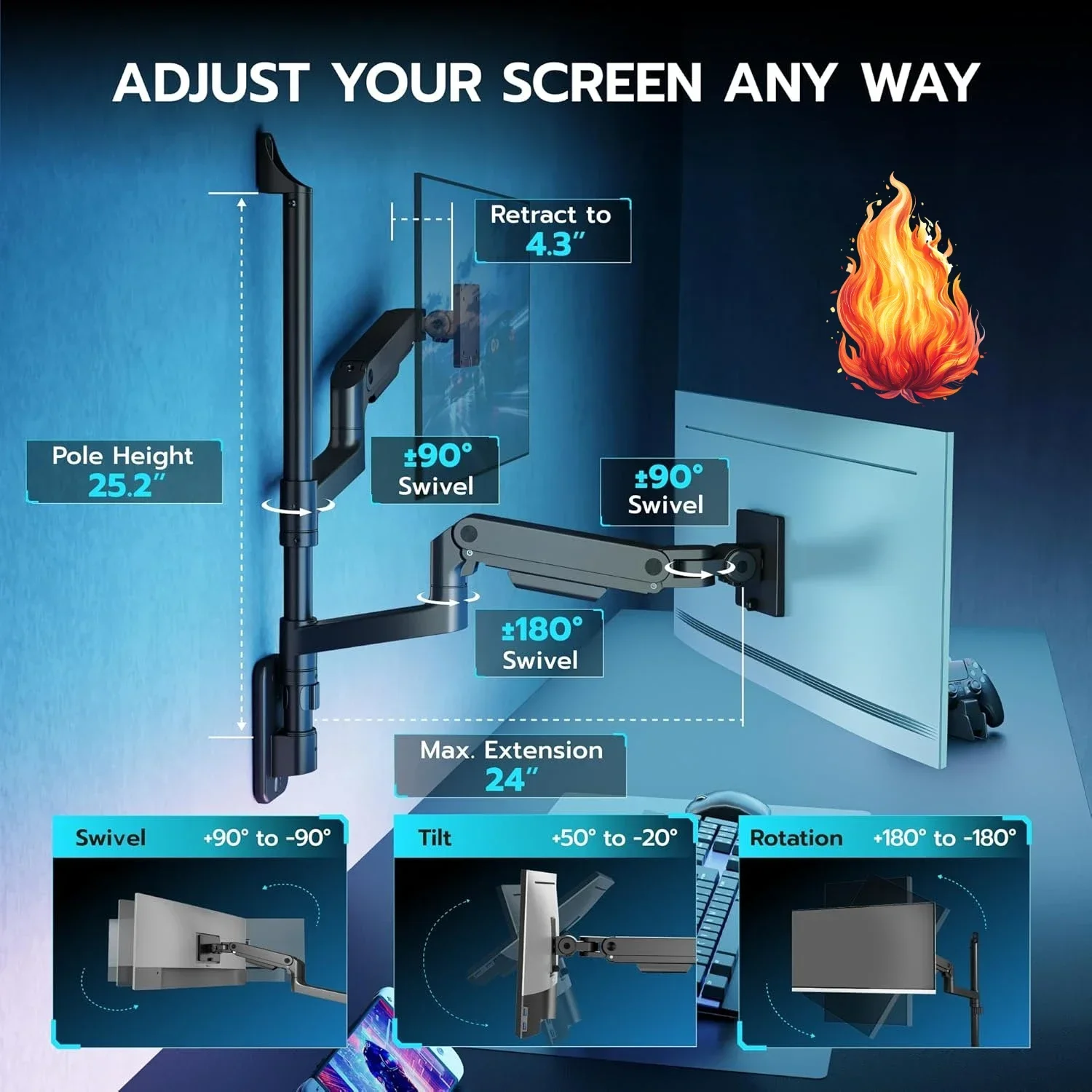 Dual Monitor Arm - Dual Monitor Wall Mount for 17-49
