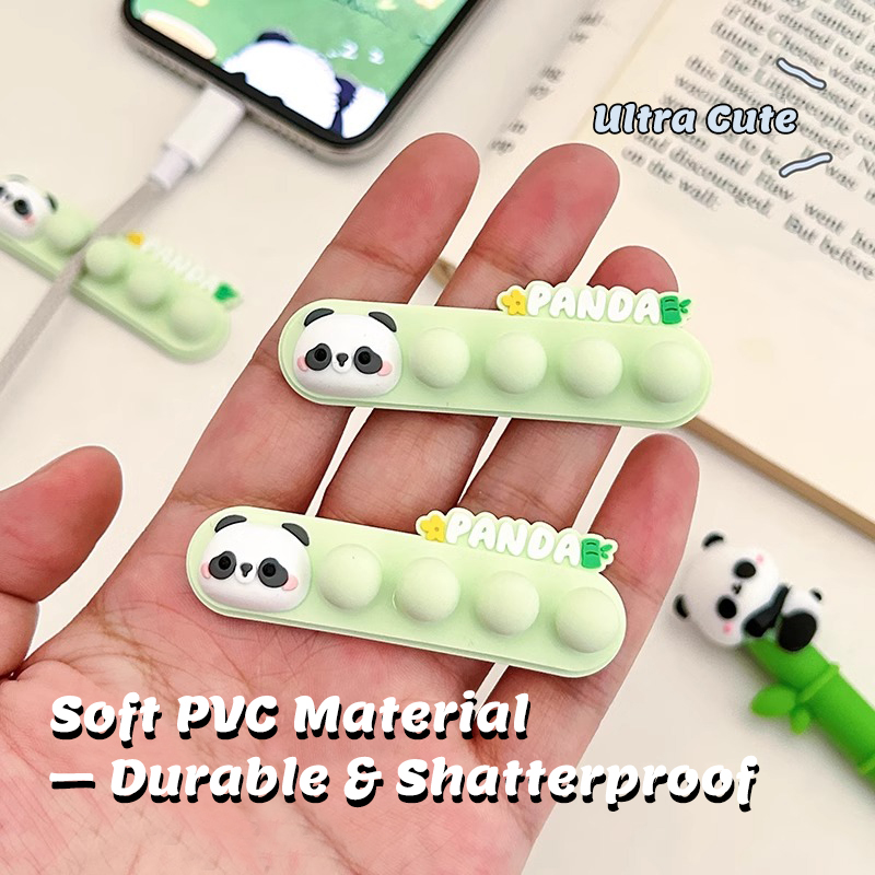 Desk Cable Organizer - Cartoon Panda Cable Holder: Self-Adhesive Desk