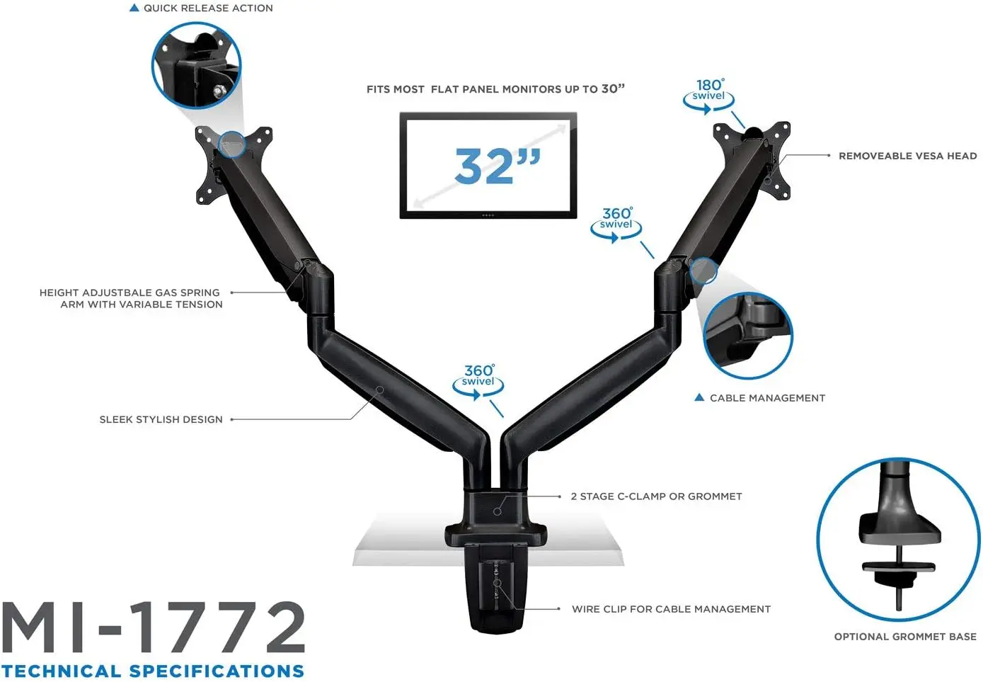 Dual Monitor Arm Mount | Desk  - Dual Monitor Arm 评论和价格